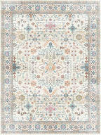 Lessymo Washable 9x12 Area Rug for Living Room, Large Rugs for Bedroom Dining Nursery Room, Soft Non-Slip Vintage Floral Oushak Carpet, Boho Colorful Pastel Farmhouse Decor, Multi/Ivory