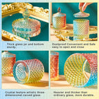 Aoriher 4 Pcs Crystal Glass Candy Jar Set with Lids Home Decorative Storage Jars for Apothecary, Bathroom, Kitchen, and Pantry, Ideal for Cotton Swabs and Jewelry(Medium,Colorful)
