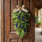 2 PCS 24'' Spring Summer Swags for Front Door Artificial Eucalyptus Olive Boxwood Leaves Teardrop Swags Greenery Swag Wreath Spring Summer Hanging Swag for Farmhouse Wedding Cabinet Home Outdoor Decor