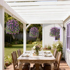Artificial Hanging Flowers for Outdoors, 2 Pcs Fake Hanging Plant Spring Summer Decoration, UV Resistant No Fade Faux Flower for Porch Patio Yard Window Home Decor(Double Purple)