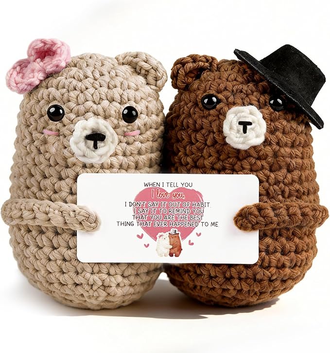WenmthG Bear Couple Crochet Gift – Handmade Knitted Bear Lovers – Wedding Engagement for Couples, Husband Wife, Boyfriend Girlfriend