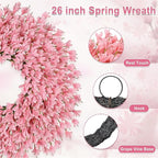 26 Inch Spring Wreaths for Front Door Large Easter Valentines Forsythia Floral Summer Spring Door Wreaths Outdoor All Season Spring Decorations for Home Porch Room Window Wall Farmhouse Decor (Pink-R)