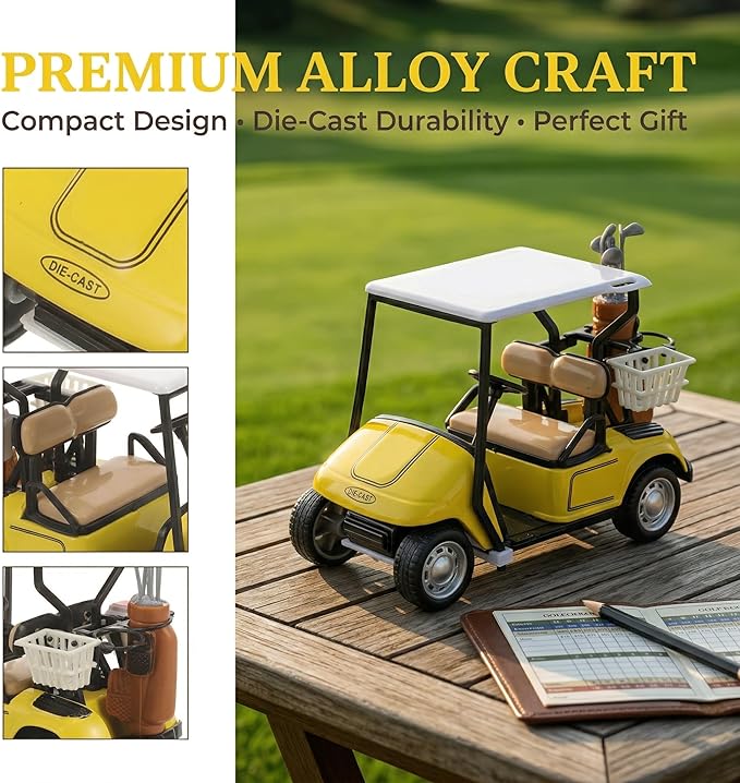 ibasenice Small Golf Cart Model - Realistic Tabletop Alloy Ornament & Collectible Figurine, Lightweight Mini 1:20 Scale Golf Cart Decorations for Home Office, Golfcart Cake Topper for Kids Party