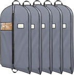 BALEINE 5PK Heavy Duty Garment Bag with Shoe Storage Travel Bag for Dresses, Suit, Coats Travel Essential (43", Grey)
