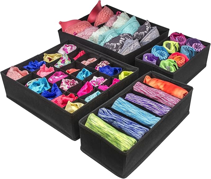 Sorbus® Set of 4 Foldable Drawer Dividers, Storage Boxes, Closet Organizers, Under Bed Organizer (Black)