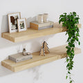 Wood Floating Shelves For Wall, 24”W x 9”D x 1.56”H Deep Wood Wall Shelves for Living Room Bedroom Bathroom Kitchen Drcor Storage with Invisible Heavy-Duty Metal Bracket, Natural Finish, Set of 2