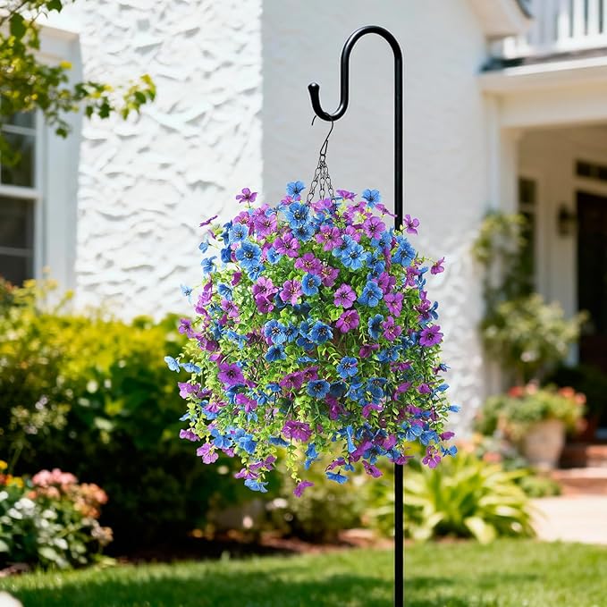 Artificial Faux Flowers Plants for Outdoor Spring Summer Decoration, 2 PCS Fake Silk Daisy Flowers No Fade UV Resistant Realistic for Outside Home Planter Porch Patio Balcony Yard Decor (Blue Purple)