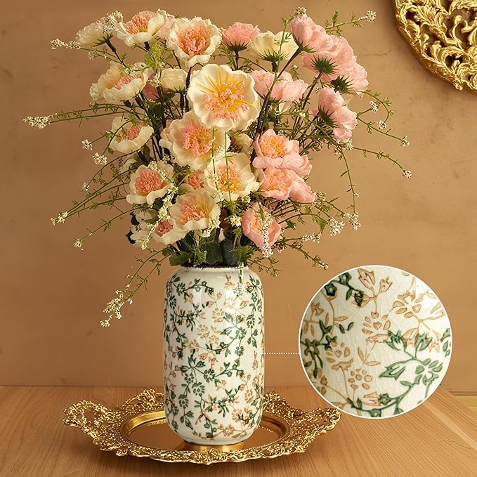 Ceramic Vase for Flowers – Modern Small Ribbed Textured Flower Vase for Home Decor, Pampas Grass, Decorative, Farmhouse, Coffee Table, Kitchen Centerpieces, Bookshelf and Home Living (Ice Crack Beige)