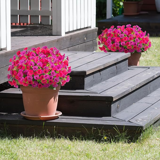 12 Bundles Morning Glory Artificial Flowers for Outdoor Decoration UV Resistant Fake Plastic Plants Artificial Greenery for Indoor Outdoor Garden Patio Window Box Home Decor