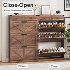 Shoe Cabinet with 3 Flip Drawers & 2 Drawers,Freestanding Shoe Storage Cabinet for Entryway,Farmhouse Narrow Slim Organizer Rack for Foyer,Hallway,Dark Walnut