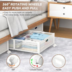 PHINOX Under Bed Storage with wheels, Under the Bed Storage Containers,Upgrade Crossed Iron Wire, Metal Rolling Underbed Storage Containers for Bedroom Clothes Shoes Blankets-2 Pack,White