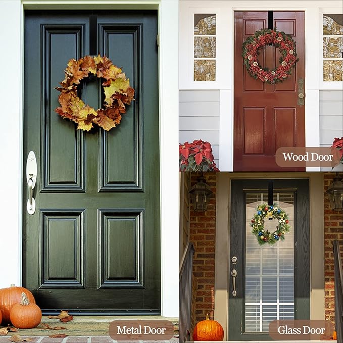 Tuzuaol Wreath Hangers for Front Door, Adjustable Wreath Hanger from 15 to 25 inch Over The Door Hooks Non-Scratch for Christmas Wreath Door Decor