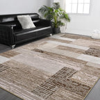 FlyDOIT Modern Geometric Patchwork Area Rug, 6x9 Beige Large Rugs for Living Room, Rockwood Collection Indoor Rugs for Bedroom, Throw Carpet Floor Decor for Entryway Dining Room Office Nursery