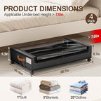 LAMU Under Bed Storage with Wheels, 4 Pack Under Bed Storage Containers with Clear Lid, XXL 60L Underbed Storage Bins, Rolling Under Bed Metal Drawers for Clothes, Blankets, Shoes, Black