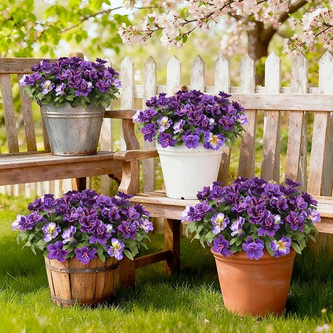 Artificial Fake Flowers for Outdoor, 8 Bundles Faux Plants Silk Flowers Spring Decoration UV Resistant No Fade Plastic Flowers for Outside Planters Home Porch Patio Yard Garden Decor