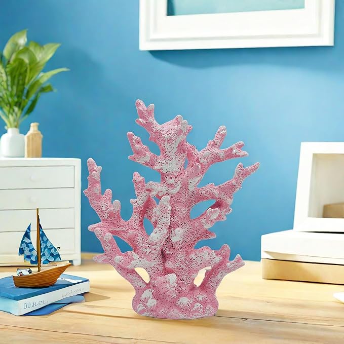 Etlemonde Beach Coastal Decor Coral Reef Home Decor Coral Statue Sculpture Home,Desk,Bathroom,Desktop Shelf Statue,Marine Themed Gifts (Pink Coral)
