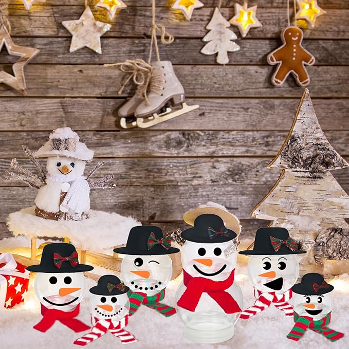 Cinrobiye 12 Set Snowman Craft Snow Globes Kit DIY Christmas Snow Globe Clear Globes with Screw Off Cap DIY Snow Globes Christmas fillable Ornaments Xmas DIY Crafts Home Decoration