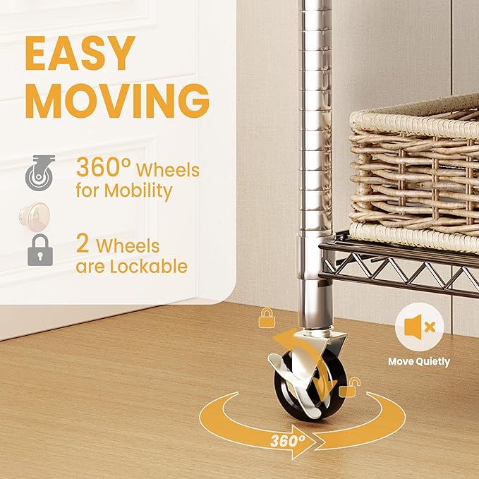 Heavy Duty Rolling Clothes Rack,Load 693LBS Clothing Racks for Hanging Clothes,Free Standing Closet Organizers and Storage Garment Racks with Wheels,Rods,Side Hooks,76"h x 45"w x 16"d