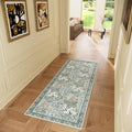 Botanical Floral Washable Runners for Hallways Area Rug 2x6 Light Green Cream Vintage Garden Design, Perfect for Carpet for Kitchen Bedroom Bathroom Laundry Room