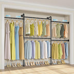 Timate P3 Closet Organizer System with 5 Hanging Rods, Adjustable 5'8"–7'6", Heavy-Duty Modular Garment Rack, Space-Saving Closet Solution for Walk-in Closet, Bedroom & Small Spaces
