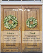 Vlorart 24-26 Inch Artificial Spring Summer Greenery Christmas Wreaths for Front Door Green Eucalyptus Leaf Wreath Decor Boxwood with Big Berries for Farmhouse Outside Year Round