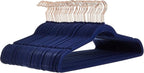 Amazon Basics Slim Velvet Non-Slip Space Saving Suit Clothes Hangers, Sturdy Construction, Navy Blue/Rose Gold, 50-Pack