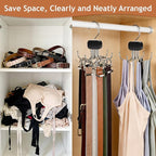3 Pack Belt Hanger for Closet Organizer, 2026 Upgraded Tie Hangers for Space Saving & Storage, 360° Rotatable & Foldable Hooks, Large Capacity Rack for Tank Top, Bra, Purse (Black)