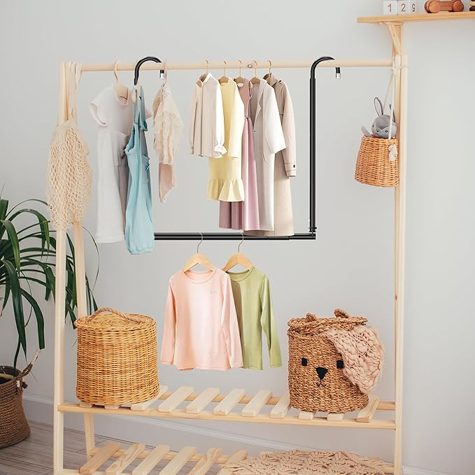 Hanging Closet Rod Adjustable Width Height Closet Rods For Hanging Clothes Black 2 Pack Closet Extender Hanging Rod Clothes Space-Saving Hanging Bar Organizer