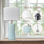 Reaketon Table Lamps for Living Room Set of 2, Ceramic Table Lamps for Bedroom, 20" Modern Lamps for Night Stands, Blue