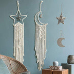 Tarklanda Moon Star Dream Catcher Decor, 2pcs Boho Home Moon Star Dreamcatcher, Macrame Wall Hanging Boho Home Decor for Kids Baby Bedroom Birthday Gift for Mother Women Girls Friends Craft