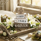 Lineshading 4 Pcs Easter Table Decoration Easter Gifts He Is Risen Tiered Tray Decor Christian Gifts Wooden Eggs Basket Stuffers Centerpieces for Holy Week Home Kitchen Party Decorations