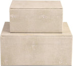 HofferRuffer Faux Leather Jewelry Boxes, Decorative Boxes Storage Accessory Organizer with Gold Hardware Decor, Classic Vegan Leather Set of 2 Pieces (Light Grey)