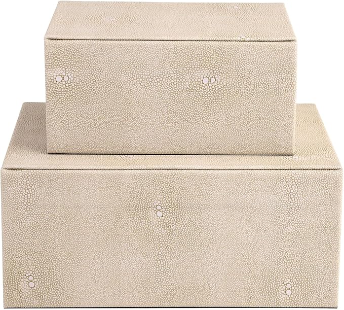 HofferRuffer Faux Leather Jewelry Boxes, Decorative Boxes Storage Accessory Organizer with Gold Hardware Decor, Classic Vegan Leather Set of 2 Pieces (Light Grey)