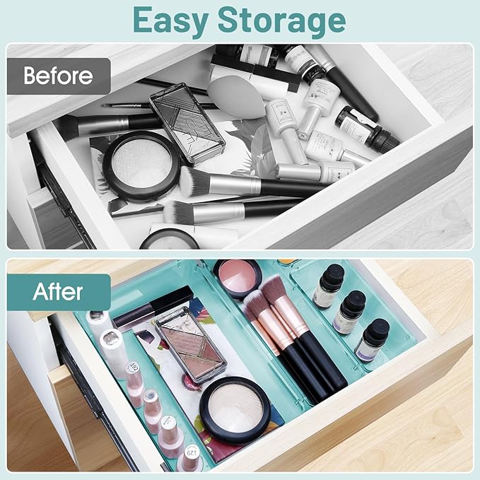 WOWBOX 13 PCS Plastic Drawer Organizer Set, 5 Sizes Desk Drawer Divider Organizers and Storage Bins for Makeup, Jewelry, Gadgets for Kitchen, Bedroom, Bathroom, Office