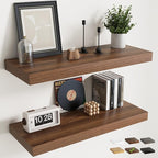36 Inch Floating Shelves for Wall Set of 2, 12"D Wood Grain Bathroom Shelves with Invisible Brackets, Easy Install Engineered Wood Storage Shelves for Kitchen, Living Room, Bedroom, Walnut Finish