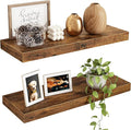 Fixwal Floating Shelves for Wall, 15.7" Wood Wall Mounted Shelves for Living Room, Bedroom, Bathroom and Kitchen, for Storage, Books, Room Decor (Rustic Brown, Set of 2)
