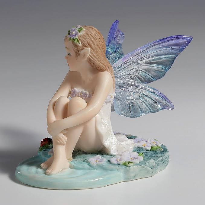 Veronese Design 2 1/4 Inch Lapis Fairy Knee Hugging Pose with Lady Bugs Collectible Figurine Home Decor Gift