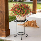 Artificial Fake Mums Fall Flowers for Outdoors Decoration,12 Bundles Faux Silk Daisy Flowers for Outdoor Planter UV Resistant Look Real for Home Front Door Porch Patio Outside Yard(Orange Brown)
