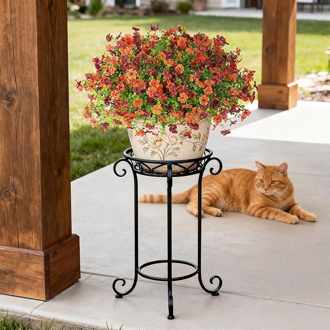 Artificial Fake Mums Fall Flowers for Outdoors Decoration,12 Bundles Faux Silk Daisy Flowers for Outdoor Planter UV Resistant Look Real for Home Front Door Porch Patio Outside Yard(Orange Brown)