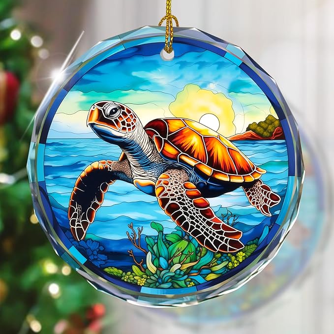 Stained Glass Sea Turtle Ornament - Christmas Tree Decor, Gift Exchange Present