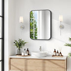 BONEWEI 16x20 inch Bathroom Mirror,Black Rectangle Mirror,Wall Mounted Bathroom Frame Vanity Mirror with Round Corner for Bedroom Living Room,Entryway Hangs Horizontal or Vertical