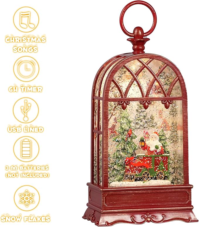 Snow Globe Christmas with Santa Claus, Lighted Christmas Snow Globes with Timer, Swirling Musical Glittering Snow Globes Lantern for Christmas Decoration(Santa Claus)