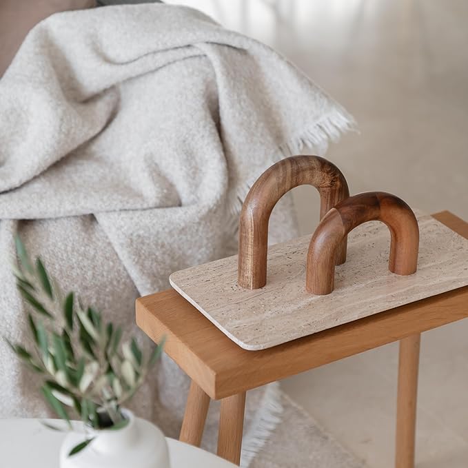 PEAKOLY Wood Arch Bookshelf Decor - Modern Shelf Decor Accents, Decorative Objects for Coffee Table, Entryway Table Sculptures, Minimalist Home Decorations for TV Console, Built in Shelves and Mantle