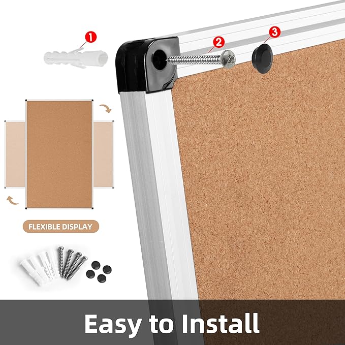 Extra Large Cork Bulletin Board 96" X 48", Silver Aluminum Framed 8'x4' Corkboard for Wall, Wall Mounted Notice Pin Board with 18 Push Pins for School, Home & Office