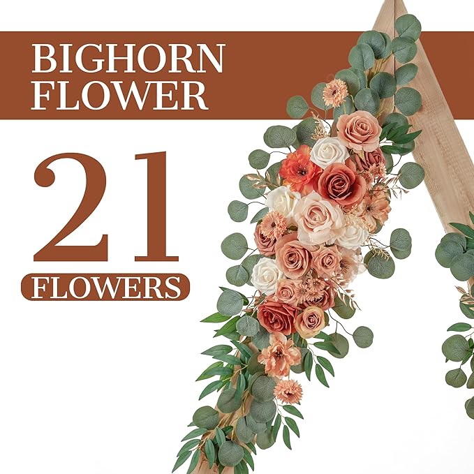 Ting's time Wedding Arch Flowers Pack of 2 Artificial Silk Large Flower Swag Welcome Sign Floral Swag Reception Backdrop Floral Decor for Fall Wedding Party Ceremony (Burnt Orange)