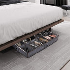 Under Bed Shoe Storage Organizer, Set of 2, Sturdy Structure, Adjustable Dividers, Reinforced Handle, Sturdy Zipper, Underbed Storage Solution with Clear Window, Breathable, Gray