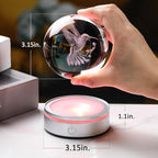 Movdyka 3D Crystal Ball Hummingbird Gifts for Women Men Glass Humming Bird Ornament Animals Figurine Home Decor with Colorful LED Base for Hummingbird Nature Lovers on Birthday Christmas- 3.15"/8CM