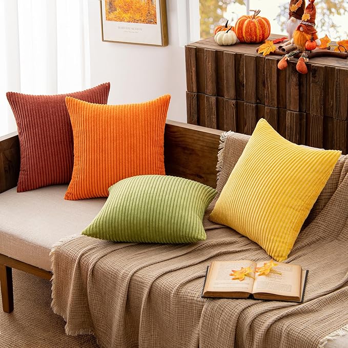 MIULEE Decorative Throw Pillow Covers 20x20 Inch Set of 4, Vibrant Cushion Covers Vintage Retro Home Fall Decor Mix and Match Color Clash Design for Sofa Couch Bed Living Room Yellow Orange Rust