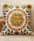 Embroidered Throw Pillow Cover 18x18 Inch - Spring Summer Boho Decorative Pillow Cover with Zipper for Living Room Couch Sofa Bed Aesthetic Design Sunflower Moon Cushion Pillowcase
