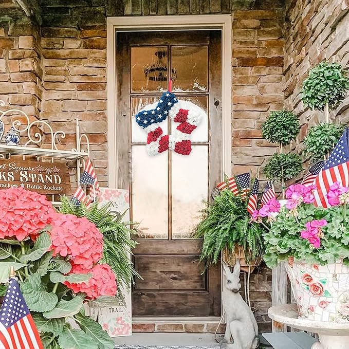 18 Inch Patriotic Red White Blue Large Star Shape Flower Wreath for Front Door, Forth of July American Flag Color Soft Touch Floral Wreath for Indoor and Outdoor, Independence Day Home Decor